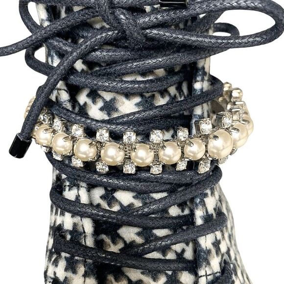 Jimmy Choo Cruz Black White Houndstooth Embellished Combat Lace-Up Boots EU 37 - Picture 4 of 10